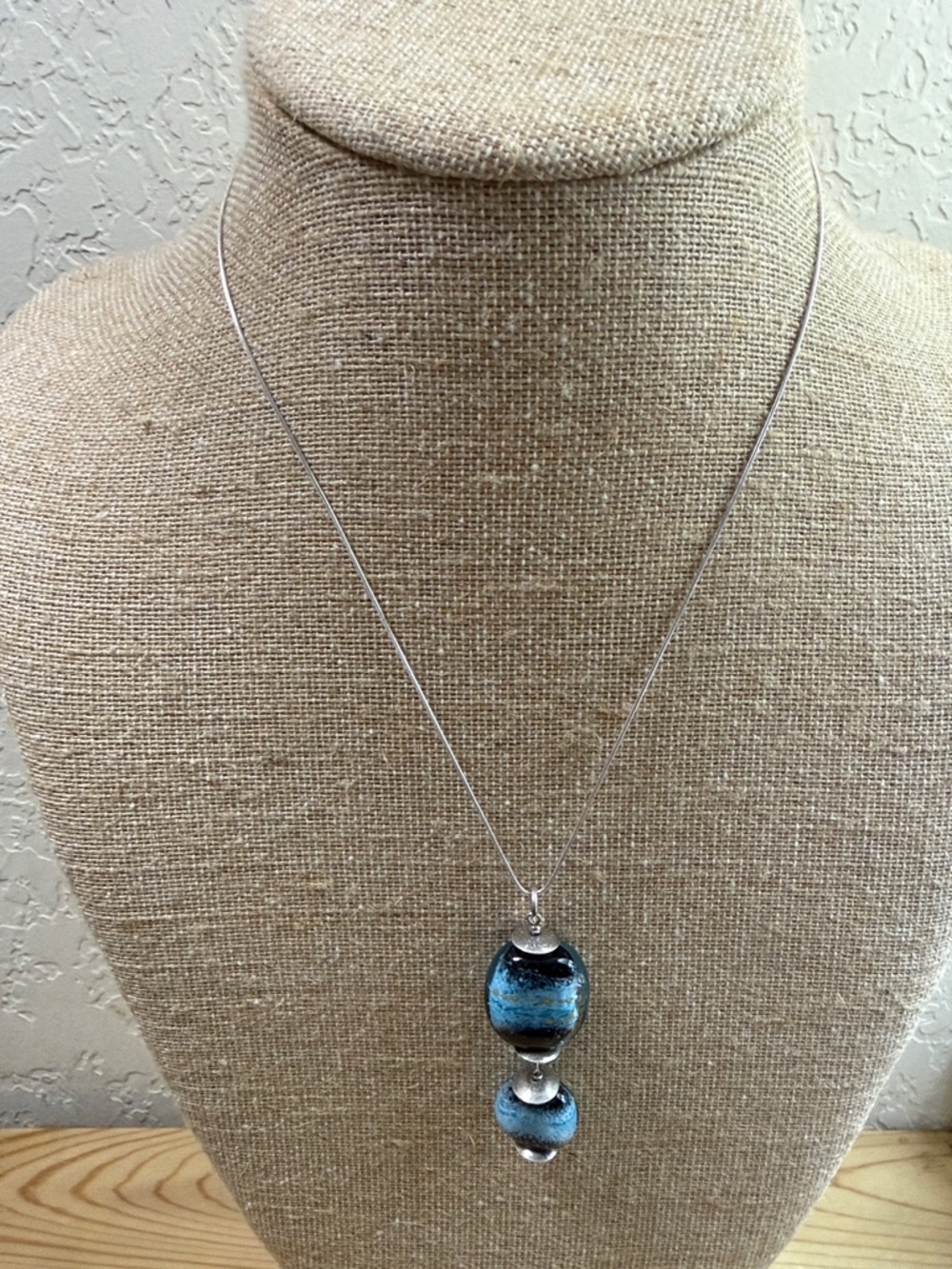 Handmade Blue Glass Pendant Necklace - Women Jewelry sterling 925